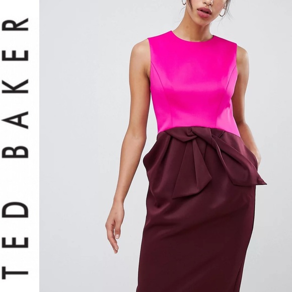 🌟HOST PICK🥂🎀NWT TED BAKER NIKKITA RIBBON DRESS💖💜Fuschia - Picture 3 of 16